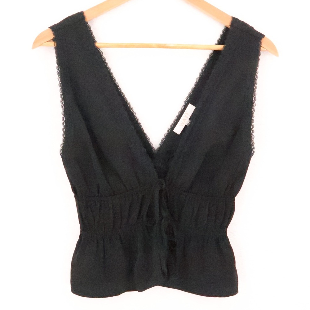 WAYF Babydoll Tie Front Top Womens Size XS Black Dark Fairy Coquette Flirty